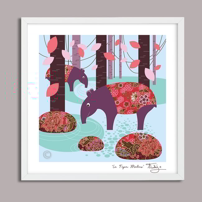 Malayan Tapir - Jungle Animals Prints - Nursery Print - Children Room - New born gift - Blue