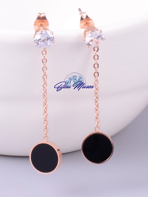 Image of Cubic Zirconia 14K Rose Gold Plated Hanging Studs 