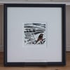 'Resting in the shadows of the trees' framed linocut