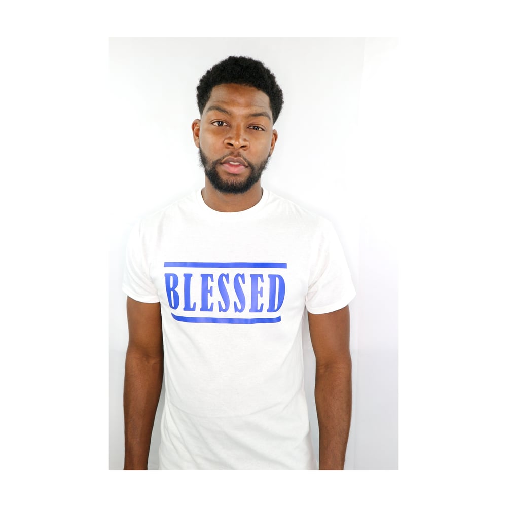 Image of White & Royal Blue Classic Blessed Tee
