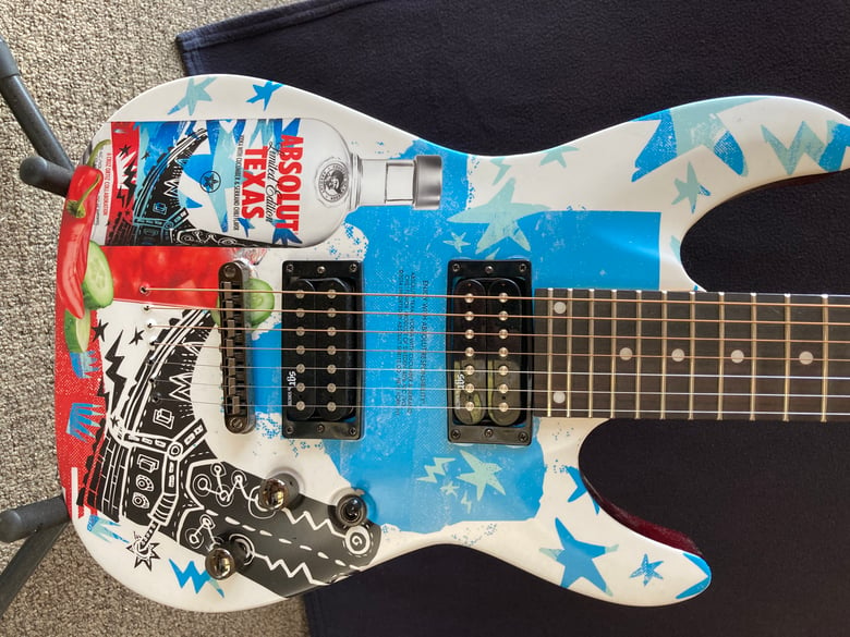 Image of Schecter Damien 4 SBK sgr 7 string Guitar RARE Absolut Texas Promo w/ Soft Case