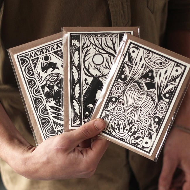 Pack of 3 Lino-Cut A6 Cards
