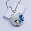 silver flower pendant necklace | blue