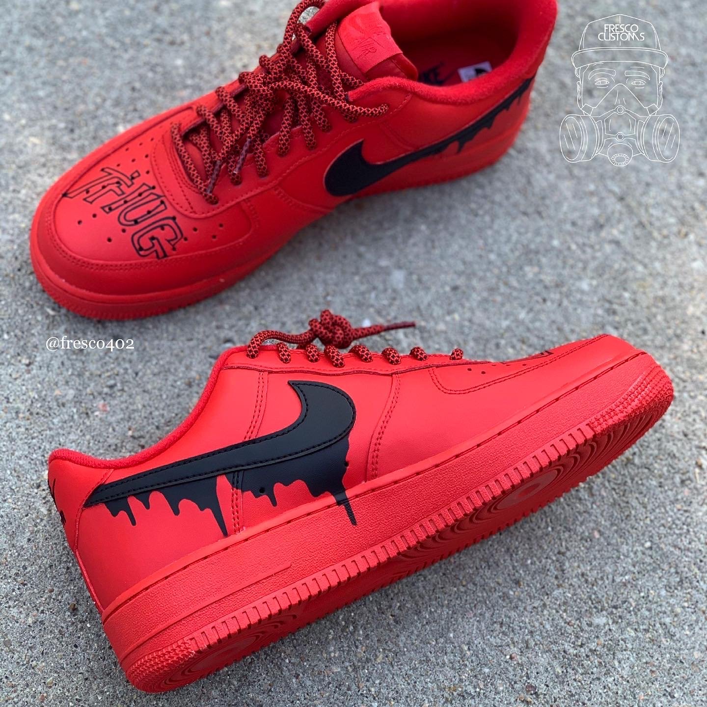 Air Force 1 Custom Low Drip Red Shoes Black Drip & Laces All Sizes