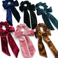 Image 1 of Velvet Bow Tie Scrunchies - Choice of 6 Colours 