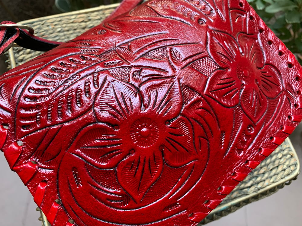 Red crossbody Leather Purse