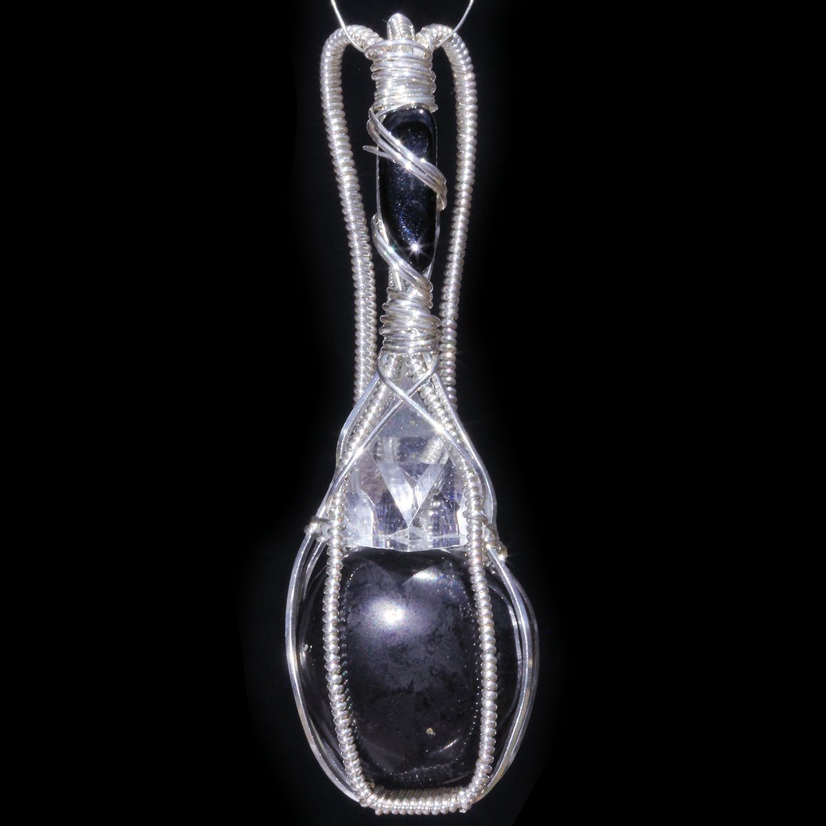 Apophyllite Shungite Black Tourmaline Crystal Handmade Pendant