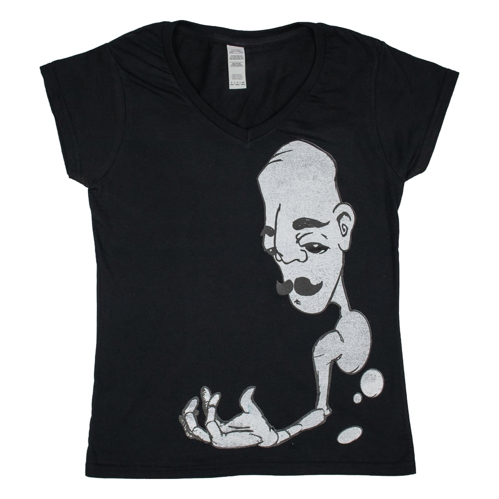 Moustache Man, what is he holding? - Womens Black V-Neck T-Shirt