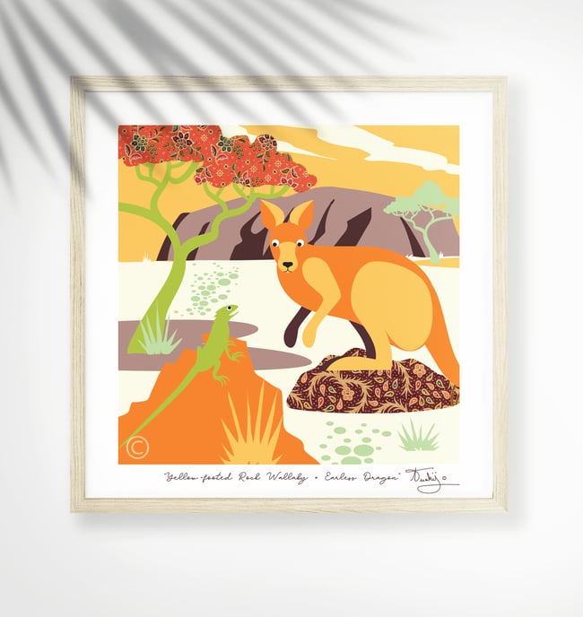 Wallaby + Lizard - Australian Animals Prints - Nursery Print - Children  room - Orange | anakijo