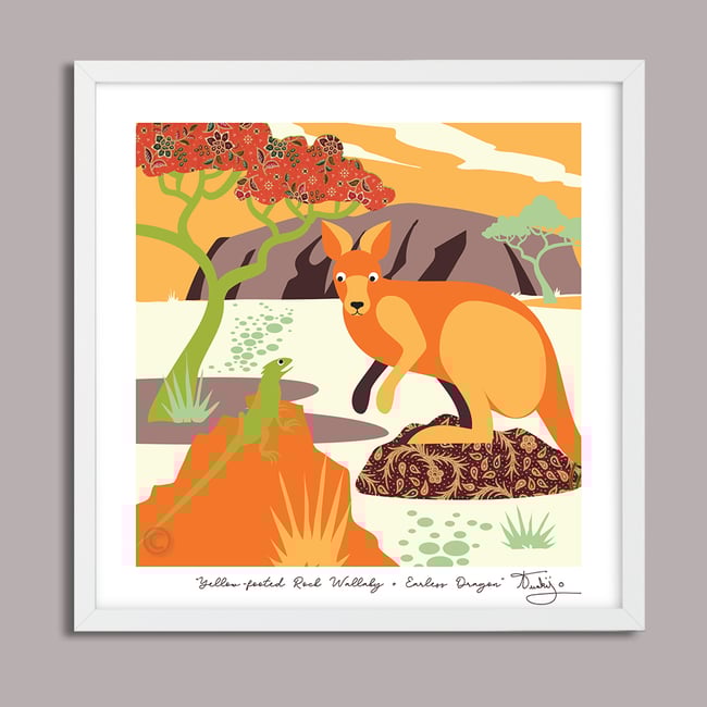 Wallaby + Lizard - Australian Animals Prints - Nursery Print - Children room - Orange
