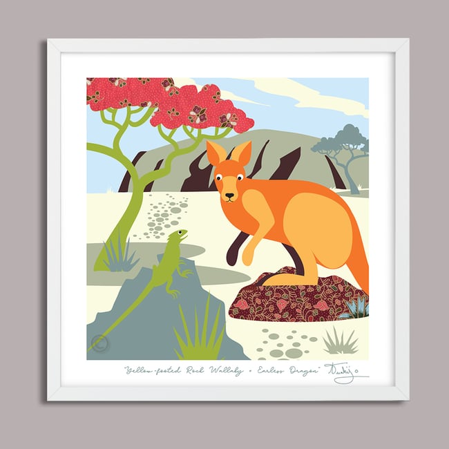 Wallaby + Lizard - Australian Animals Prints - Nursery Print - Children room - Blue