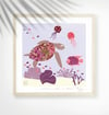 Hawksbill Turtle + Jellyfish - Marin Animals Prints - Nursery Print - Children room - Purple