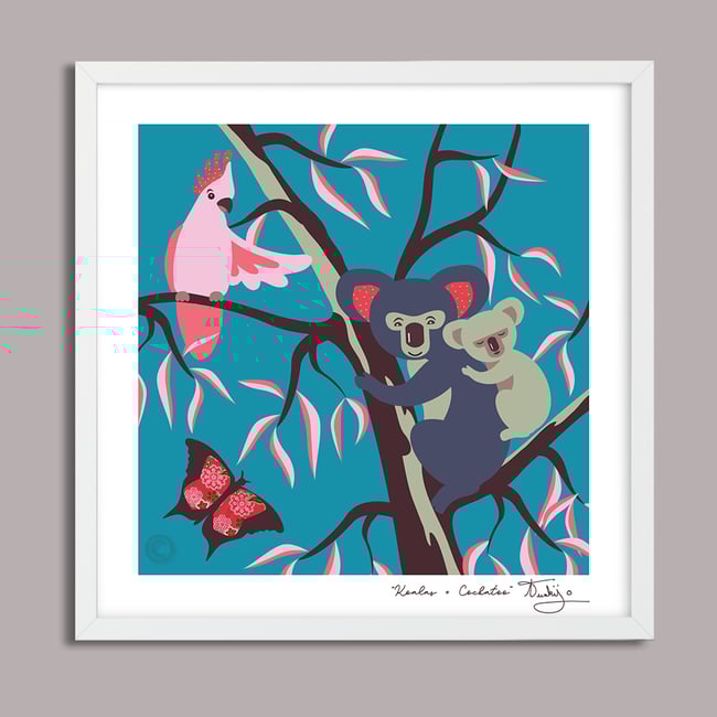 Koala + Cockatoo - Australian Animals Prints - Nursery Print - Children room - Night Blue