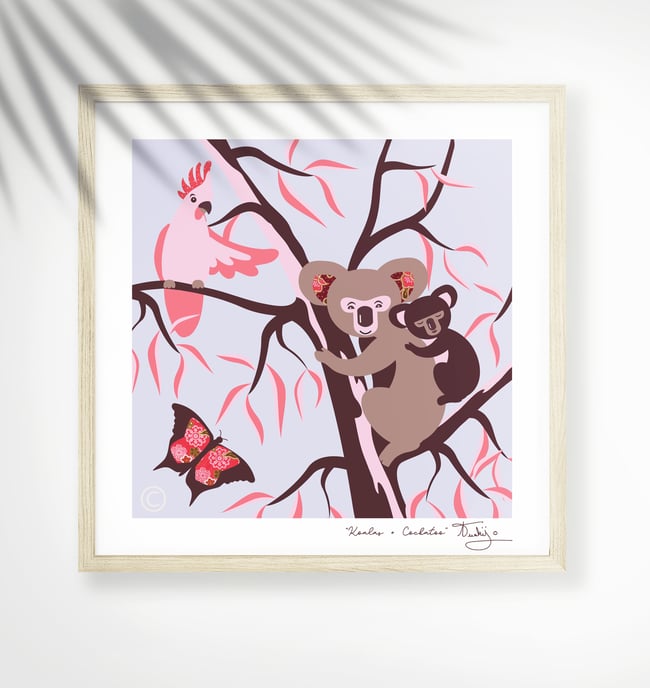 Koala + Cockatoo - Australian Animals Prints - Nursery Print - Children room - Purple