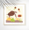 Hawksbill Turtle + Jellyfish - Marin Animals Prints - Nursery Print - Children room - Vanilla