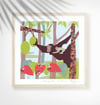 Orang Utan + Durian - Jungle Animals Prints - Nursery Print - Children Room - New born gift - Blue