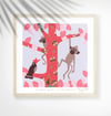 Silvered leaf monkeys + Rhinoceros hornbill - Jungle Animals Prints - Nursery Print - Purple