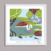 Milky Stork + Mudskippers - Jungle Animals Prints - Nursery Print - Children Room - Blue