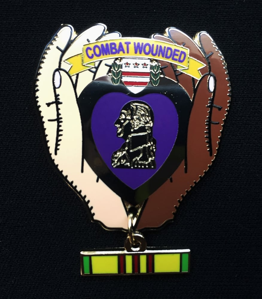 Image of Purple Heart Combat Wounded Vietnam Veteran Clasping Hands Pin