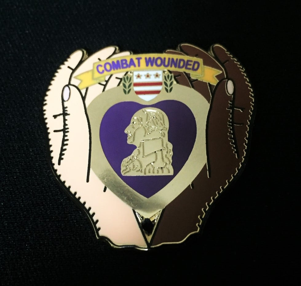 Image of Purple Heart Combat Wounded Clasping Hands Pin