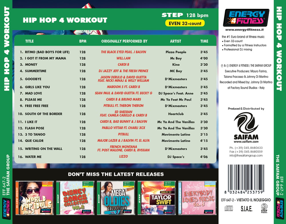 EFF647-2 // HIP HOP 4 WORKOUT (MIXED CD COMPILATION 128 BPM)