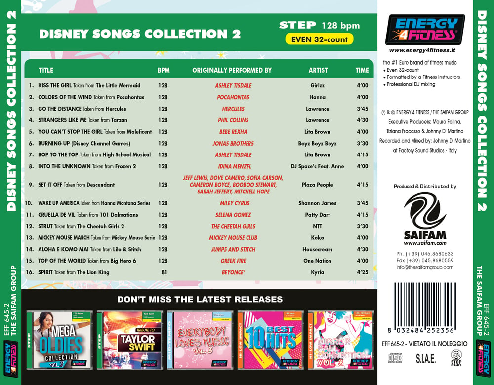 EFF645-2 // DISNEY SONGS COLLECTION 2 (MIXED CD COMPILATION 128 BPM)