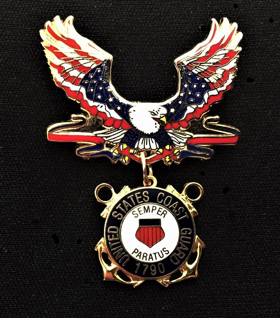 Image of US Coast Guard Veteran Patriotic Eagle Pin