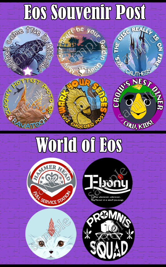 Image of Eos Souvenir Post / World of Eos 1.25" Pinback Buttons