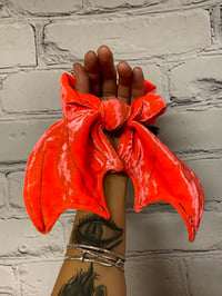 Image 1 of Neon Orange Velvet Bat Wing Scrunchie 