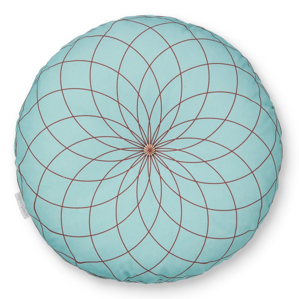 Image of 'Dahlia' round cushion turquoise