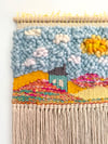 Little Blue House & Sunshine. Woven wall hanging.