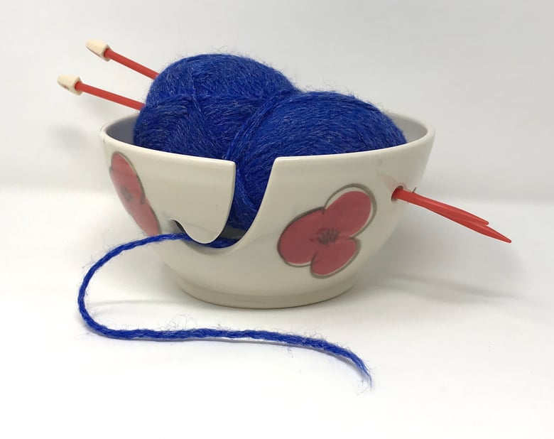 Image of Poppy Decorated Medium Yarn Bowl