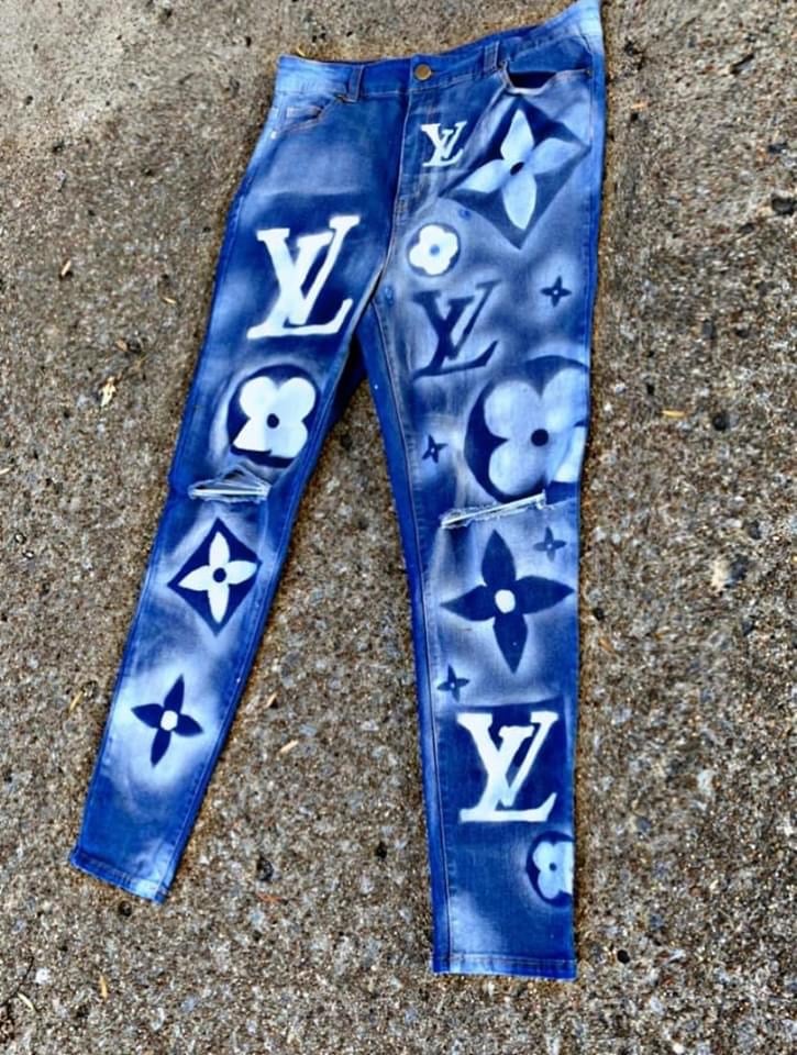 Custom made Louis Vuitton World Tour Patches Jeans