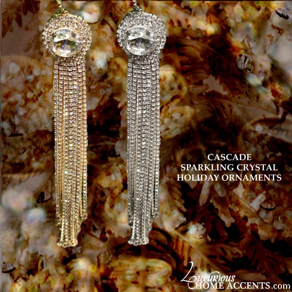 Image of Cascade Sparkling Gold and Silver Crystal Holiday Ornaments