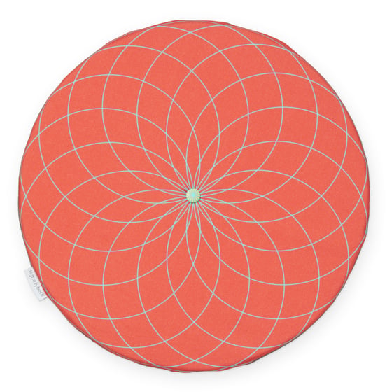 Image of 'Dahlia' round chair pad, red orange 