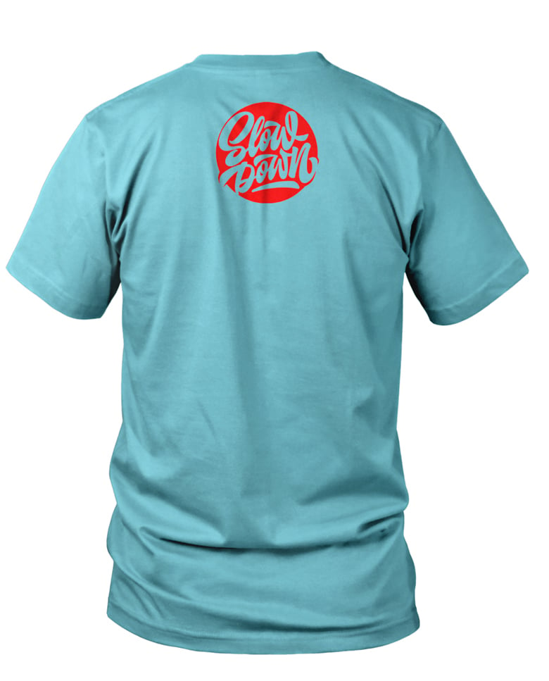 Slowdown Logo Tee in Light Turquoise and Red
