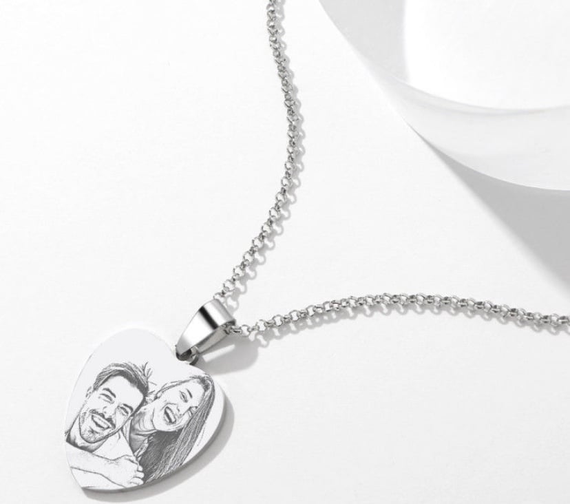 Photo engraved heart necklace 