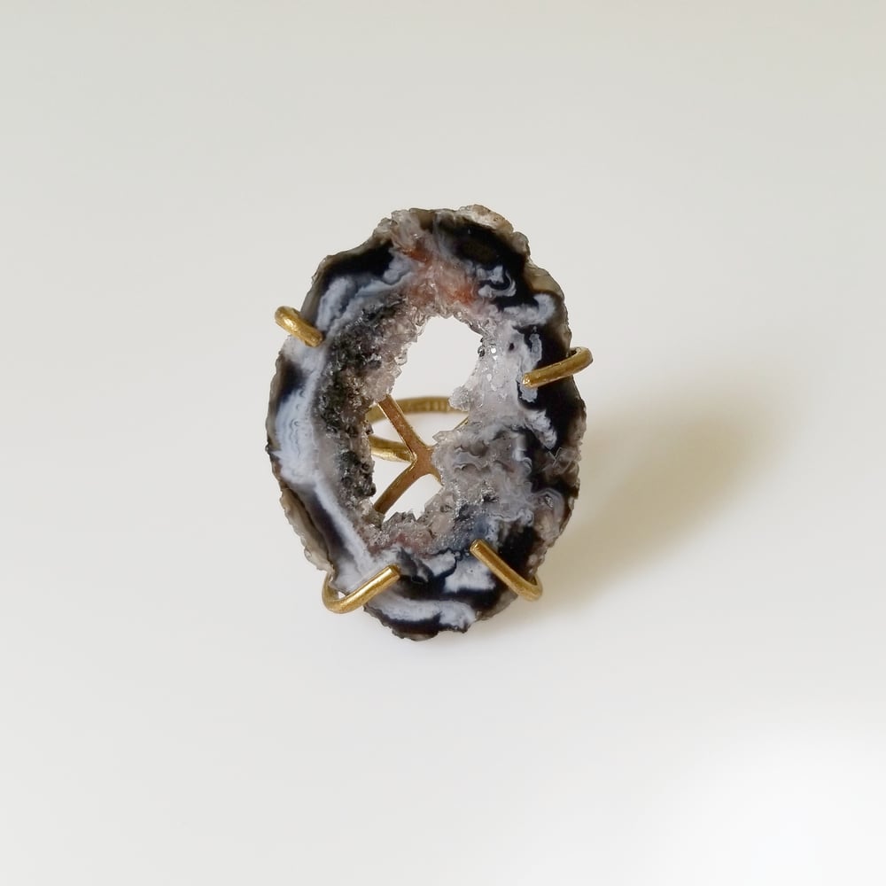 Image of Sliced Agate + Brass Rings