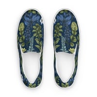 Image 1 of Art Nouveau Inspired Blue Boho Floral Sketch Women’s slip-on canvas shoes