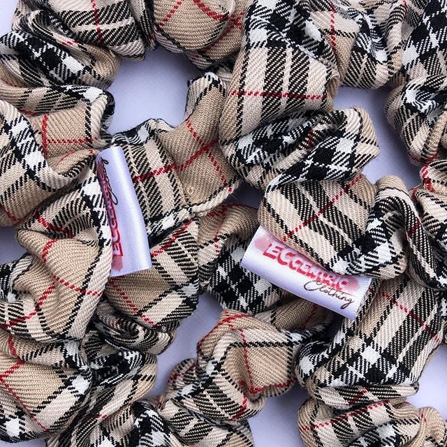 Luxury Nude Tartan Scrunchie medium or mini size