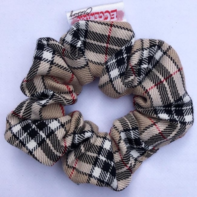 Luxury Nude Tartan Scrunchie medium or mini size