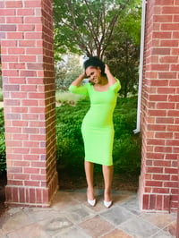 Image 1 of Sorry, Not Sorry Neon Green Bodycon Dress