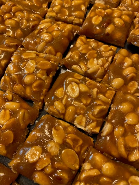 Peanut brittle in a box