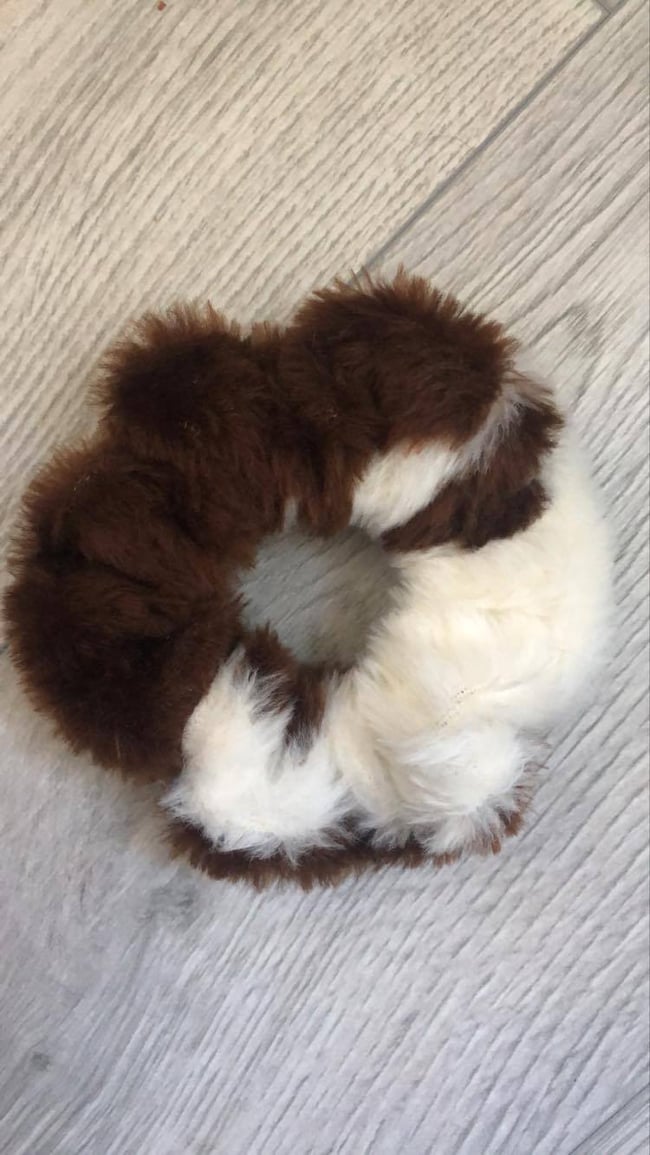 Cosy faux fur cow print scrunchie 