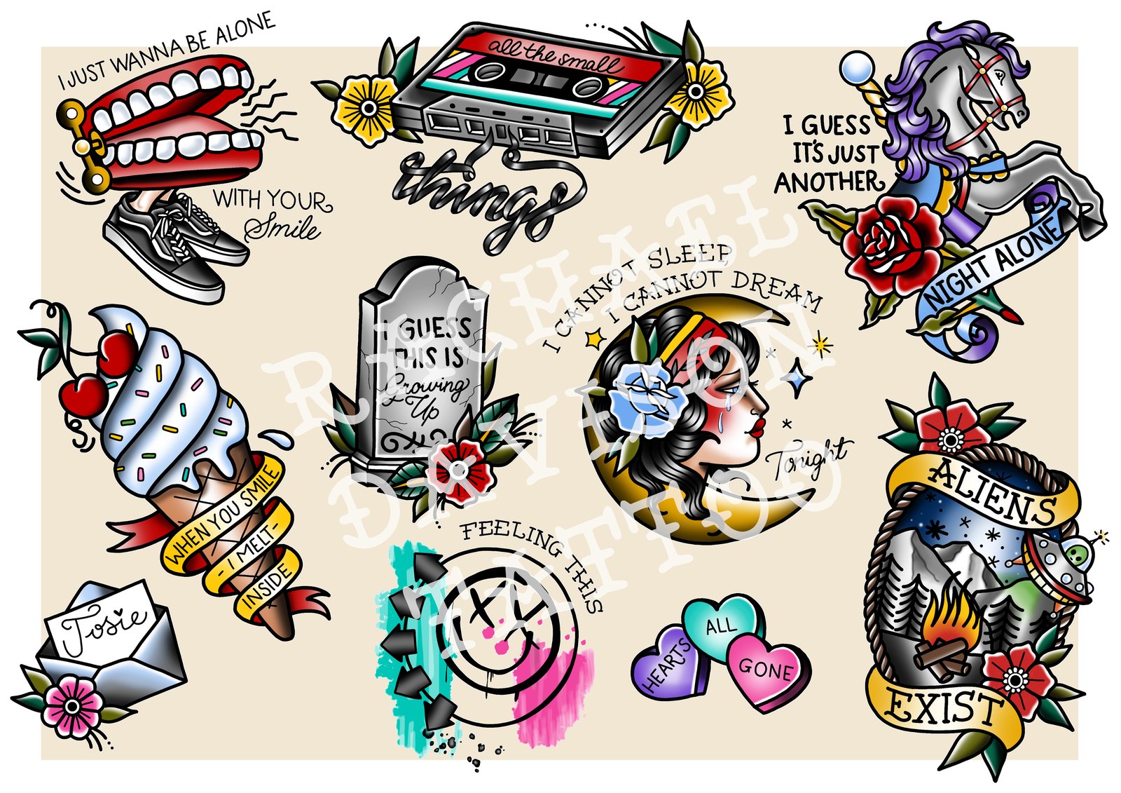 like phantoms  i made another tattoo flash sheet this time its