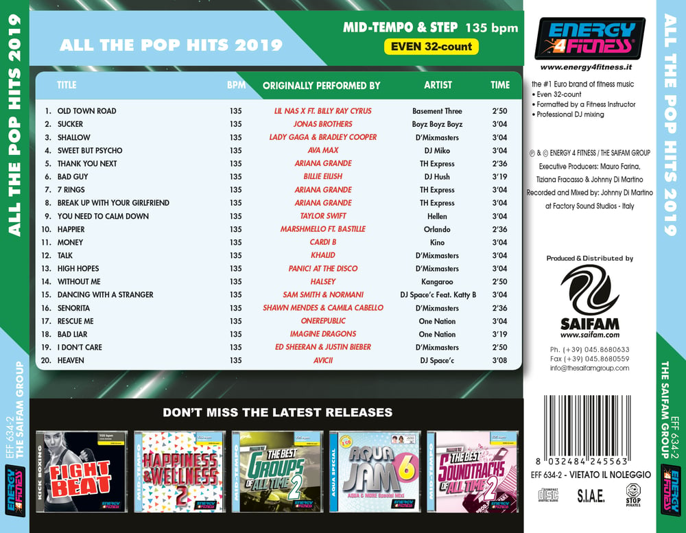 EFF634-2 // ALL THE POP HITS 2019 (MIXED CD COMPILATION 135 BPM)
