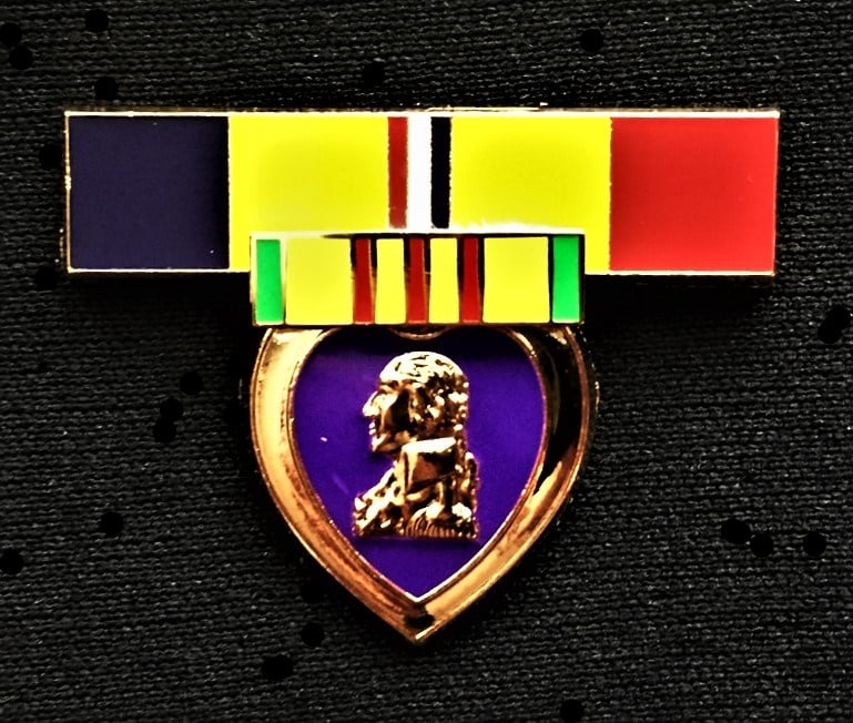 Image of Vietnam Veteran Purple Heart US Marine,   Navy, Coast Guard Combat Action Ribbon Pin