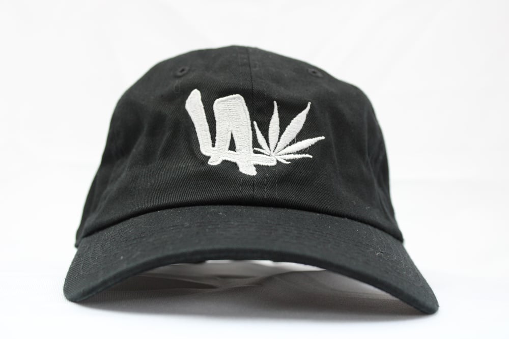 Black Fitted Hat with White Leaf