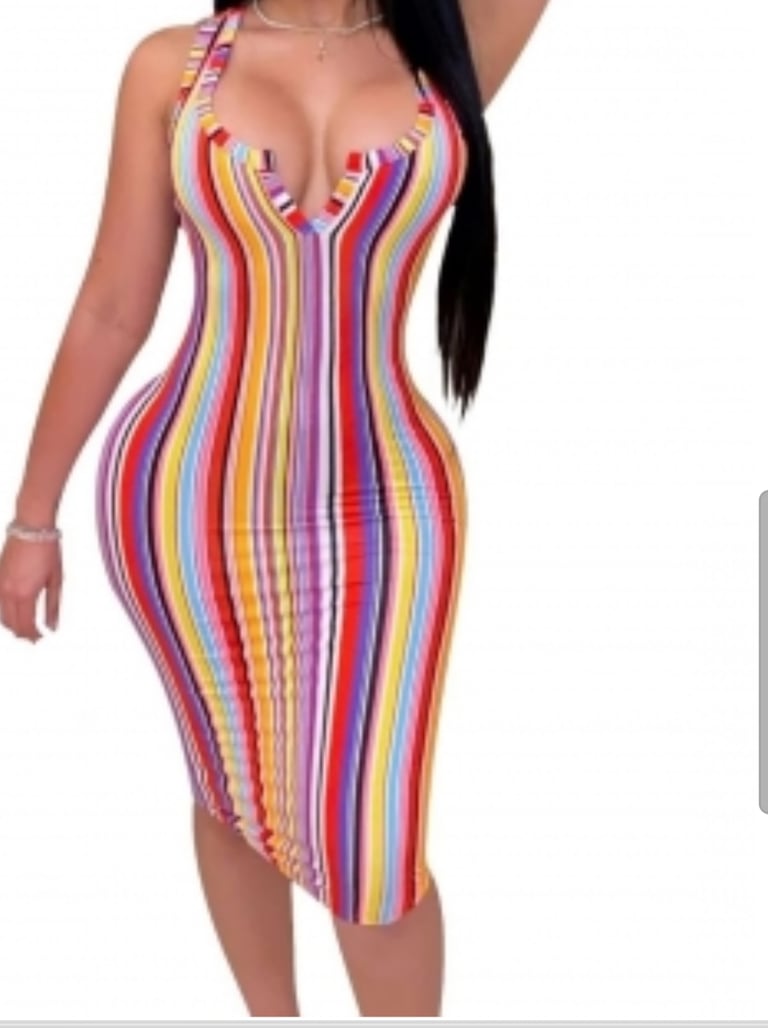 Sexy Striped Print Notched Dress Image 2