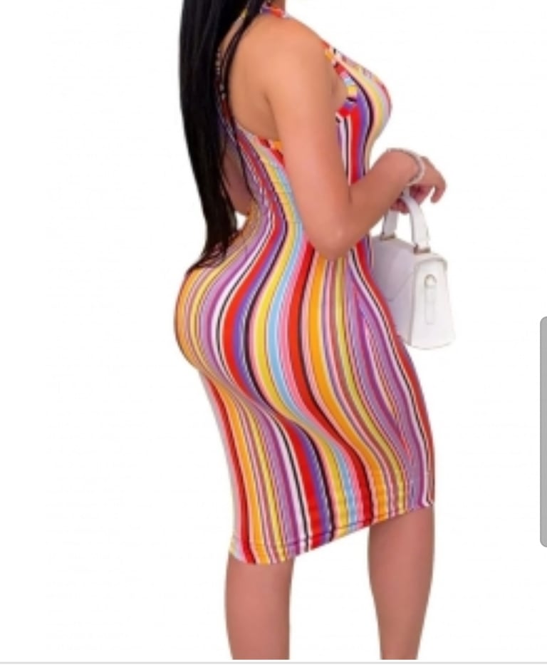 Sexy Striped Print Notched Dress Image 3
